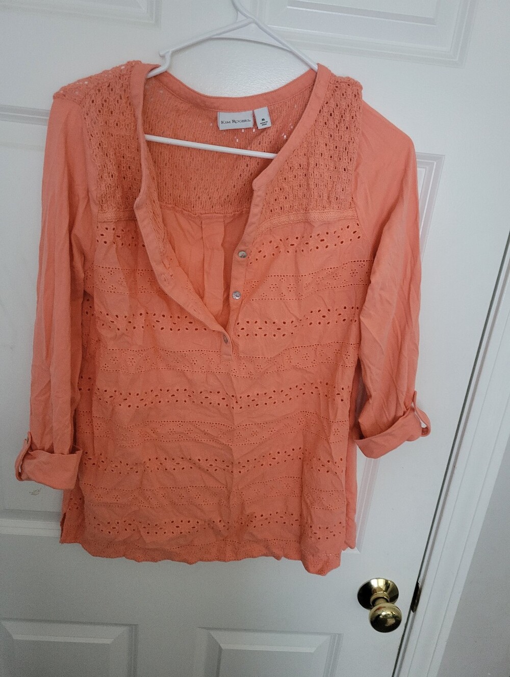 Kim Rogers Coral Eyelet Crochet Tunic Top